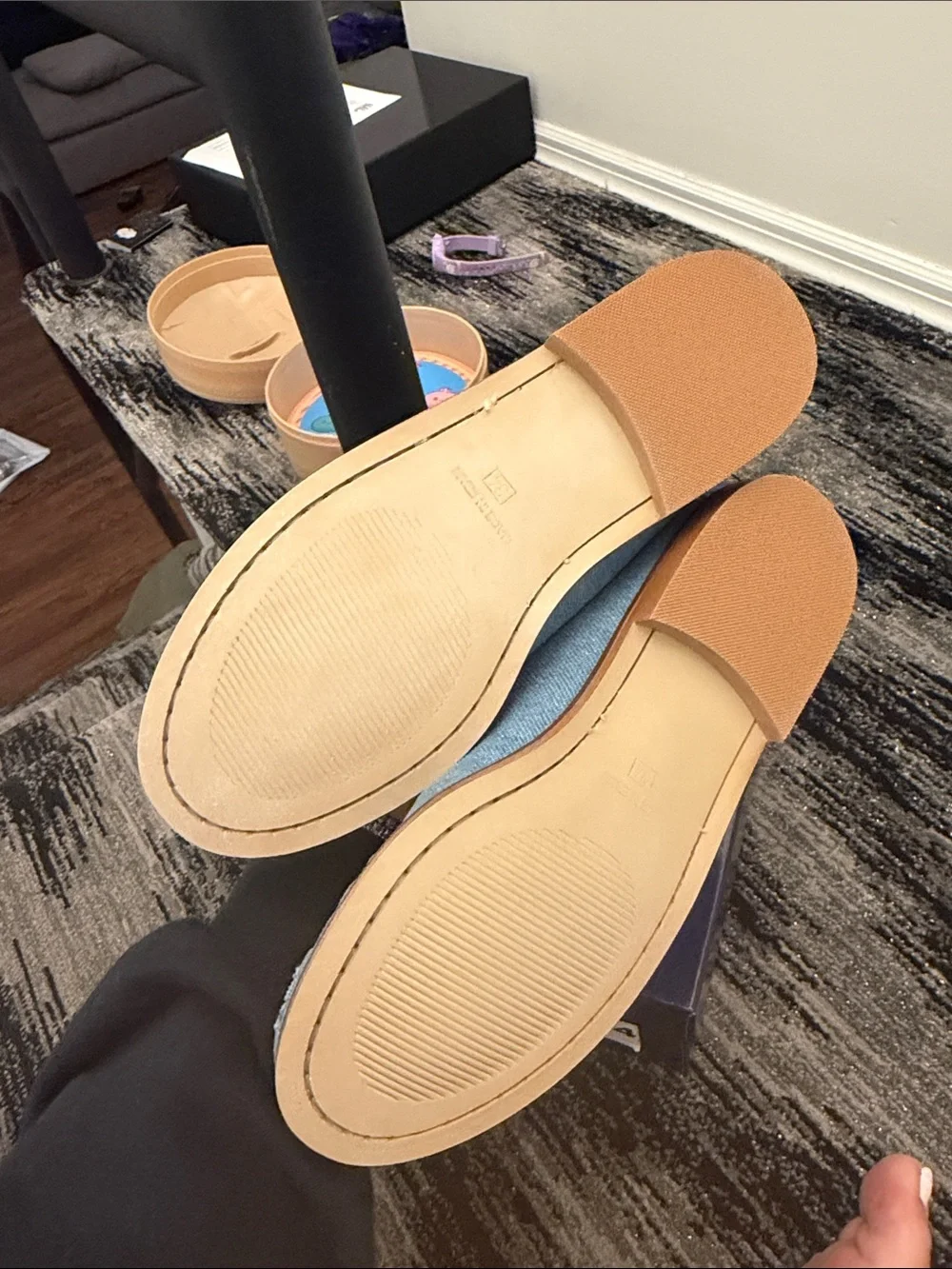Kids Denim Moccasin Loafers with Gold Bit Accent - Light Blue